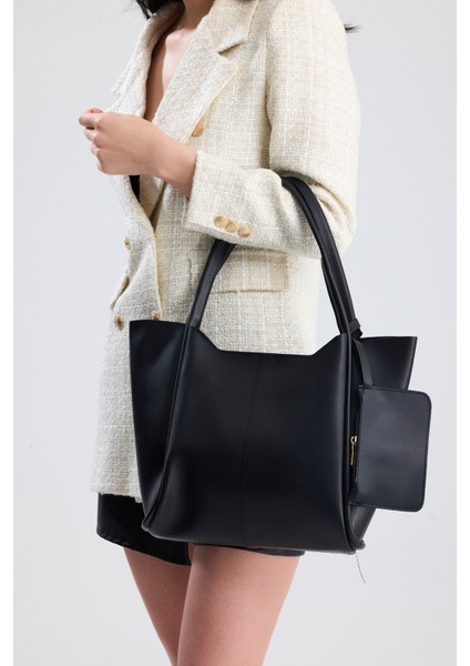 Velina Siyah Cüzdan Detaylı Büyük Boy Kadın El, Kol ve Omuz Çantası fiyatları