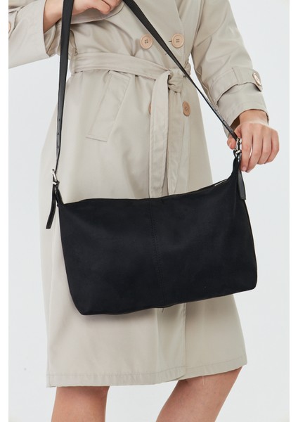 Metro Siyah Süet Kadın Omuz, Kol ve El Çantası