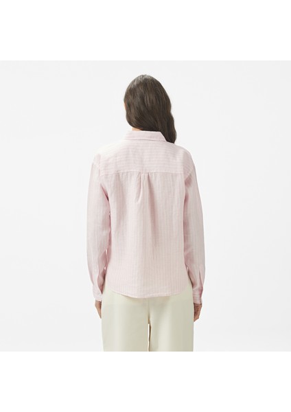 Kadın Pembe Regular Fit Keten Çizgili Gömlek 55W081T.64D fiyatları