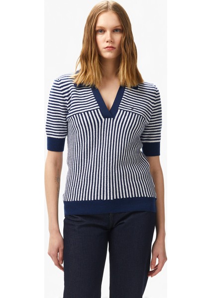 Kadın Lacivert Regular Fit Çizgili Triko 55S101T.4JN