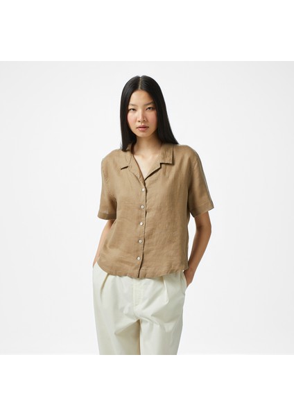 Kadın Kahverengi Regular Fit Keten Gömlek 55W052T.3EL