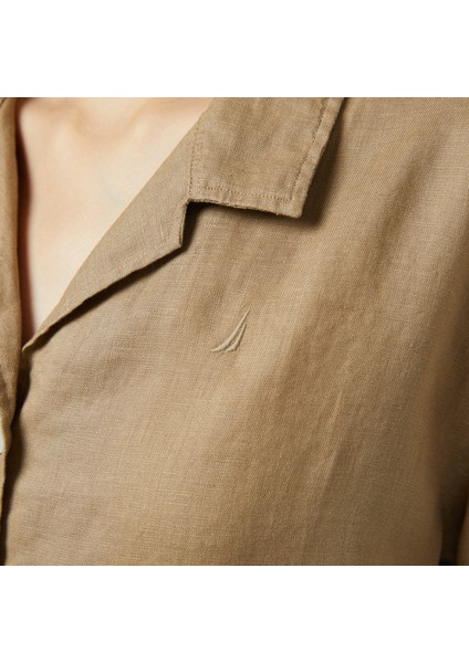 Kadın Kahverengi Regular Fit Keten Gömlek 55W052T.3EL indirimleri