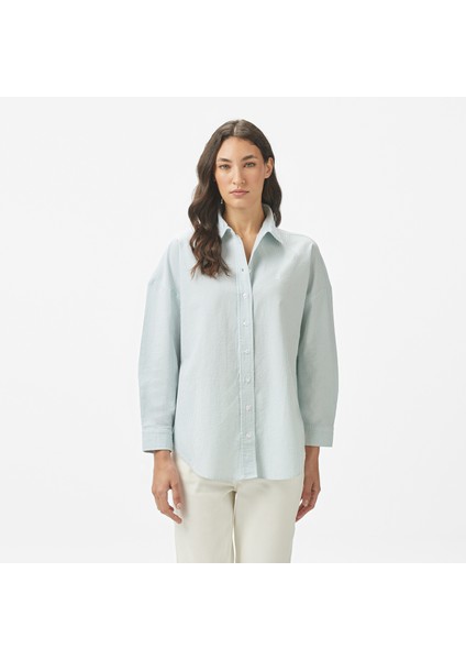 Kadın Yeşil Regular Fit Çizgili Gömlek 55W057T.3GM