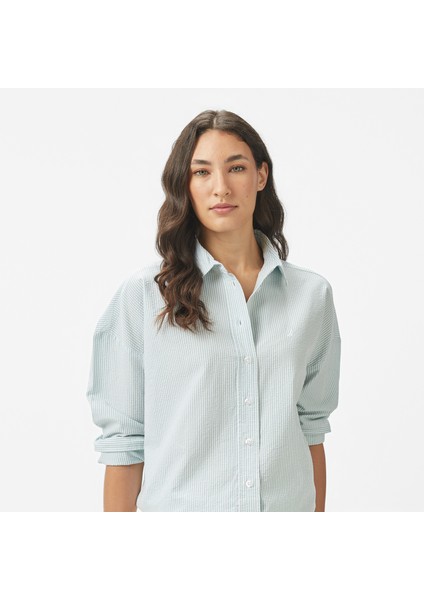 Kadın Yeşil Regular Fit Çizgili Gömlek 55W057T.3GM fırsatları
