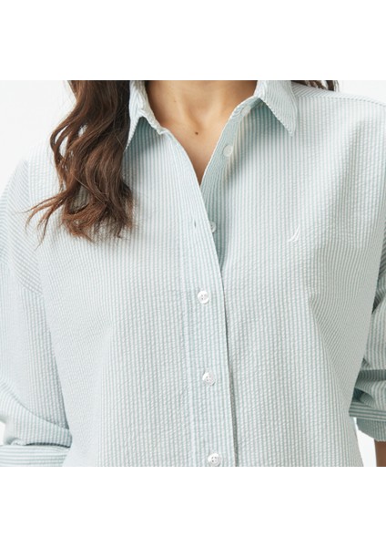 Kadın Yeşil Regular Fit Çizgili Gömlek 55W057T.3GM indirimleri