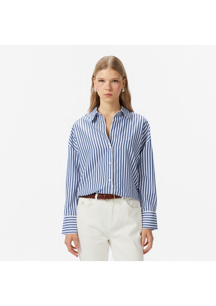 Kadın Mavi Oversize Çizgili Gömlek 57W212T.4VG