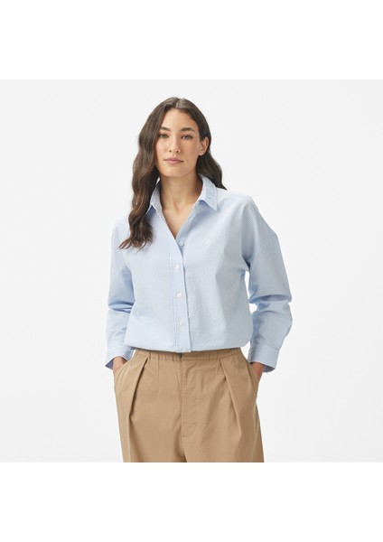 Kadın Mavi Regular Fit Çizgili Gömlek 55W057T.45K