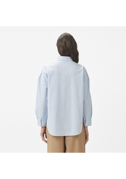 Kadın Mavi Regular Fit Çizgili Gömlek 55W057T.45K fiyatları