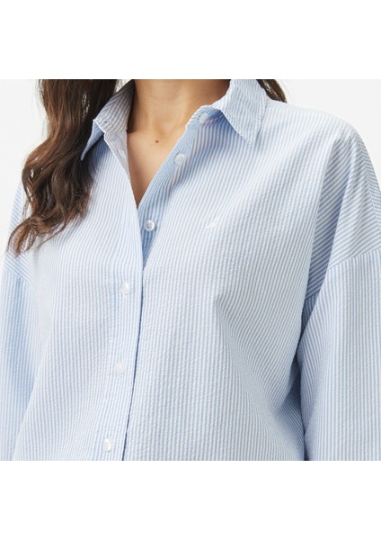 Kadın Mavi Regular Fit Çizgili Gömlek 55W057T.45K indirimleri