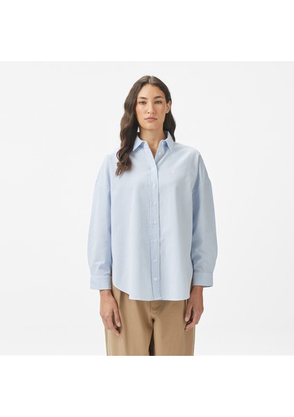 Kadın Mavi Regular Fit Çizgili Gömlek 55W057T.45K