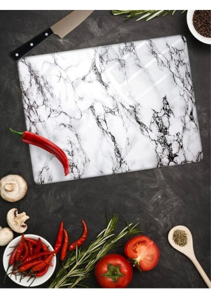 Mermer Desenli Doğrama Tahtası Cam