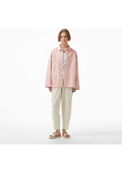 Kadın Pembe Oversize Fit Gömlek 55W084T.6EE modelleri