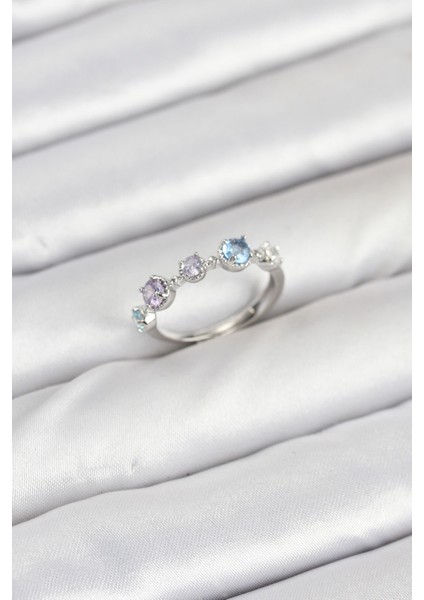 Pirinç Gümüş Renk Renkli Zirkon Taşlı Kadın Yüzük fiyatları