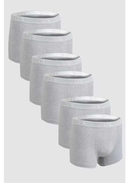 Ds Damat Gri Beli Lastikli Marka Logolu Likralı Esneyebilen 6'lı Boxer Set