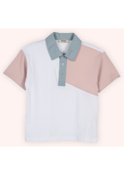 Erkek Çocuk Kontast Renk Detaylı Mavi Polo Yaka Tişört