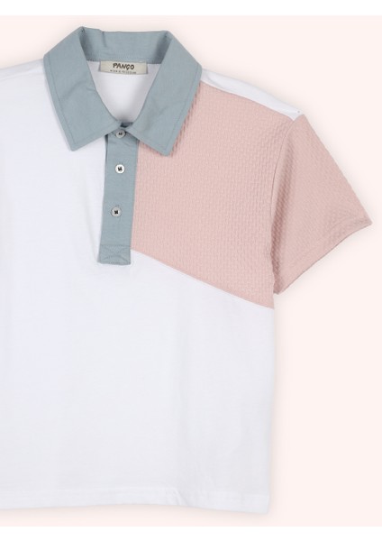 Erkek Çocuk Kontast Renk Detaylı Mavi Polo Yaka Tişört fiyatları