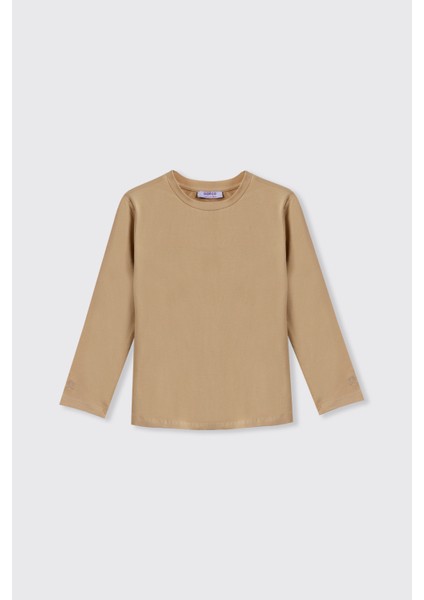 Kız Çocuk Uzun Kollu Bej Tişört