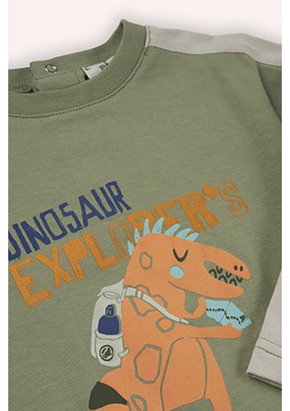 Erkek Bebek Baskılı Uzun Kollu Haki Tişört modelleri