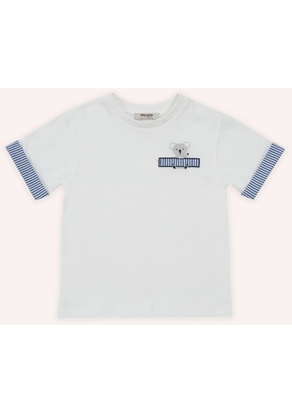 Erkek Bebek Nakış Detaylı Beyaz Tişört
