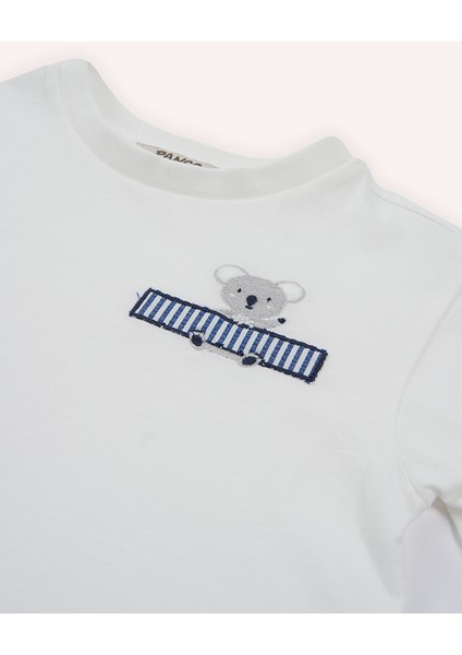 Erkek Bebek Nakış Detaylı Beyaz Tişört modelleri