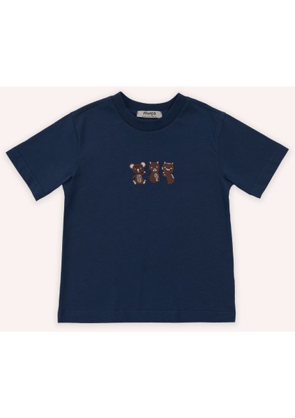 Erkek Bebek Nakış Detaylı Lacivert Tişört