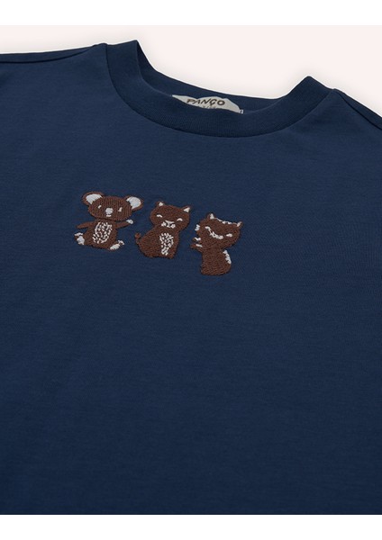 Erkek Bebek Nakış Detaylı Lacivert Tişört fiyatları