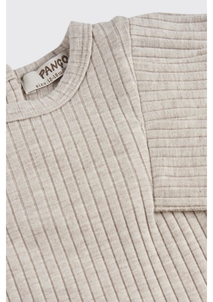 Kız Bebek Kolları Fırfır Detaylı Bej-Melanj Tişört fiyatları