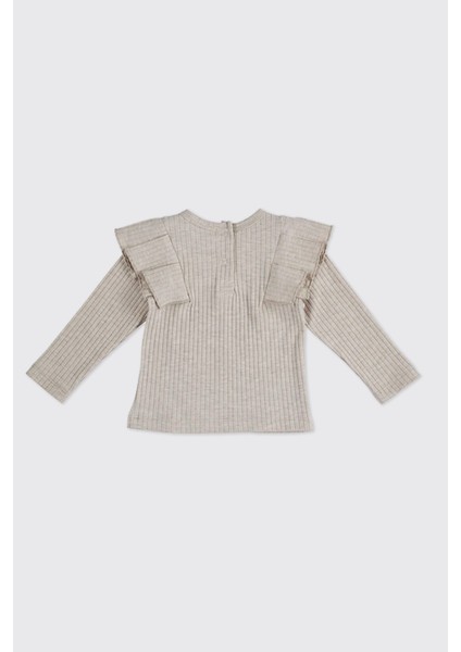 Kız Bebek Kolları Fırfır Detaylı Bej-Melanj Tişört modelleri