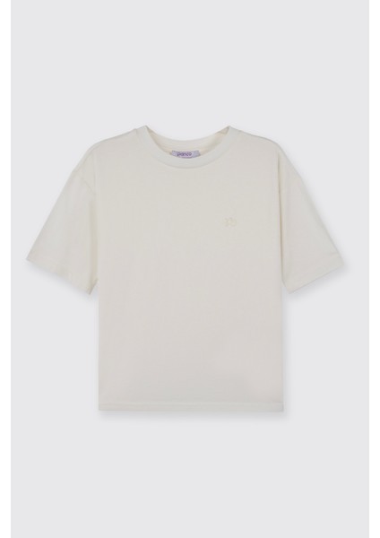 Erkek Çocuk Kısa Kollu Bisiklet Yaka Beyaz Tişört