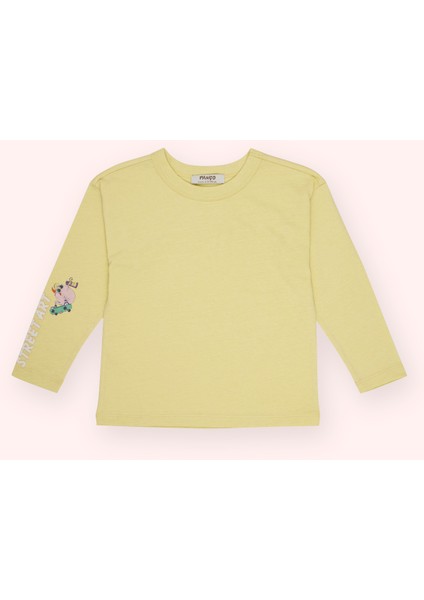 Erkek Bebek Baskı Detaylı Uzun Kollu Sarı Tişört