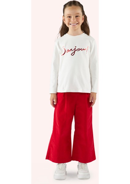 Kız Çocuk Uzun Kollu Ekru Tişört