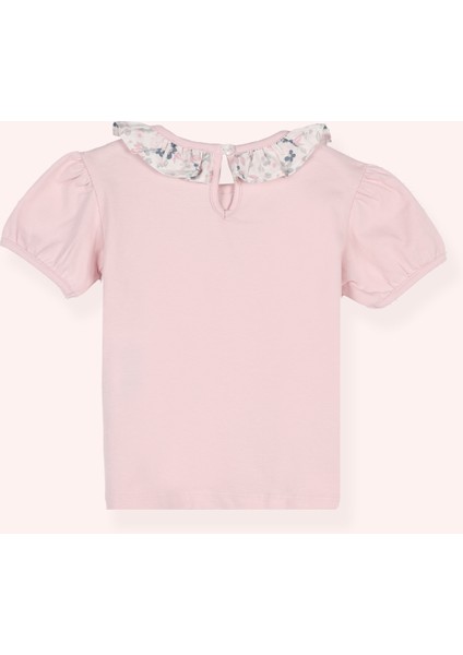 Kız Bebek Yakası Fırfırlı Kısa Kollu Pembe Tişört modelleri