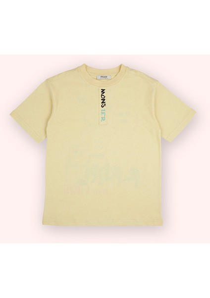 Erkek Çocuk Baskılı Detaylı Sarı Tişört
