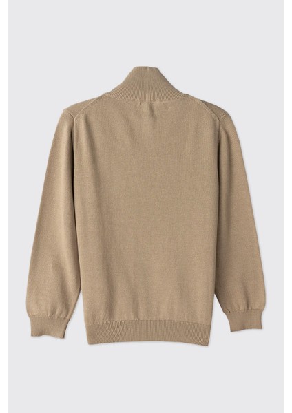 Erkek Çocuk Dik Yakalı Yarım Fermuarlı Bej Triko fırsatları