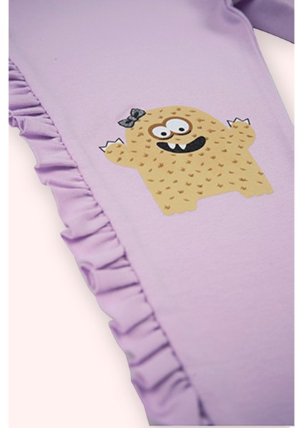 Kız Bebek Beli Lastikli Kenarı Fırfırlı Baskı Detaylı Mor Tayt fiyatları