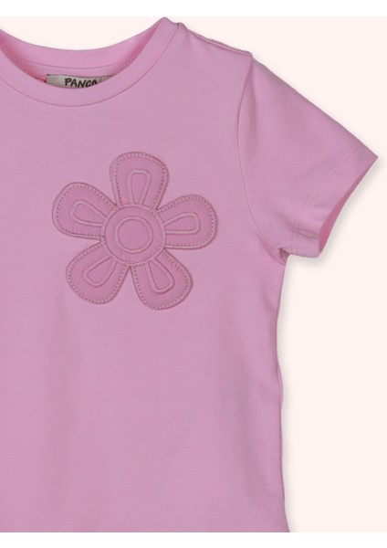 Kız Bebek Yuvarlak Yaka Kısa Kollu Çiçek Motifli Pembe Tişört fiyatları
