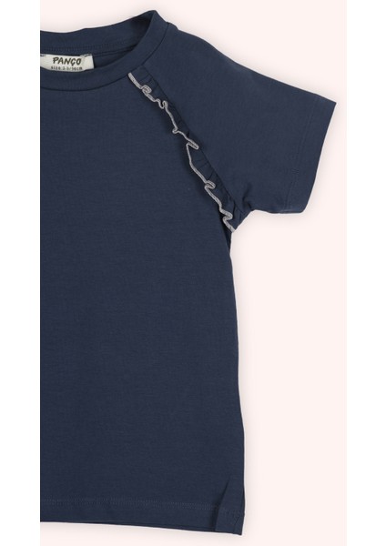 Kız Bebek Kısa Kollu Fırfır Detaylı Lacivert Tişört fiyatları