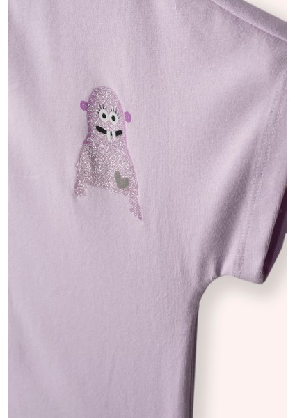 Kız Çocuk Baskı Detaylı Kısa Kollu Lila Tişört fiyatları