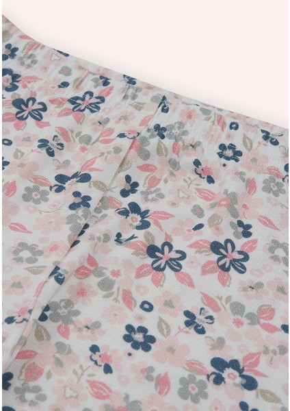 Kız Bebek Beli Lastikli Çiçek Desenli Beyaz Tayt modelleri