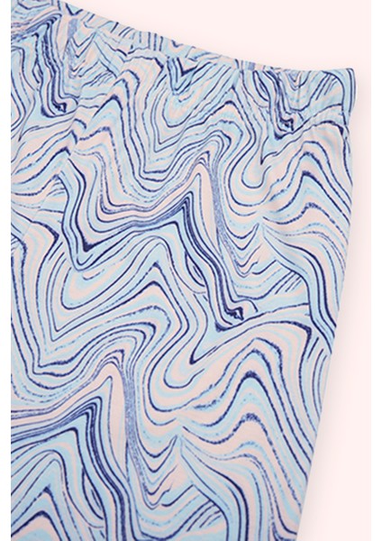 Kız Çocuk Beli Lastikli Baskılı Mavi Tayt fiyatları