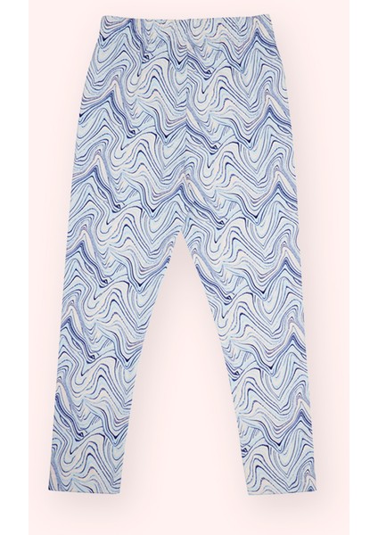 Kız Çocuk Beli Lastikli Baskılı Mavi Tayt modelleri