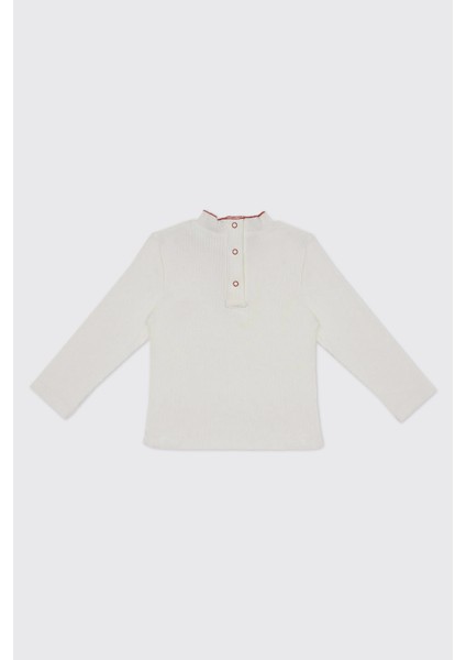 Kız Bebek Yakası Dikiş Detaylı Ekru Tişört fiyatları