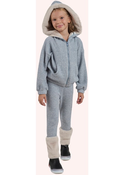 Kız Çocuk Paçası Kürk Detaylı Mavi Örme Triko Tayt fiyatları