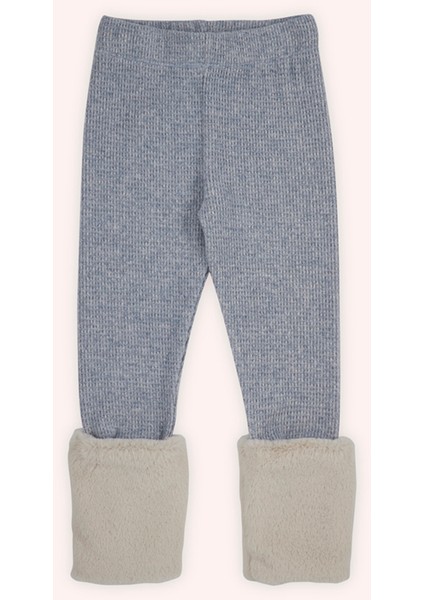 Kız Çocuk Paçası Kürk Detaylı Mavi Örme Triko Tayt fırsatları