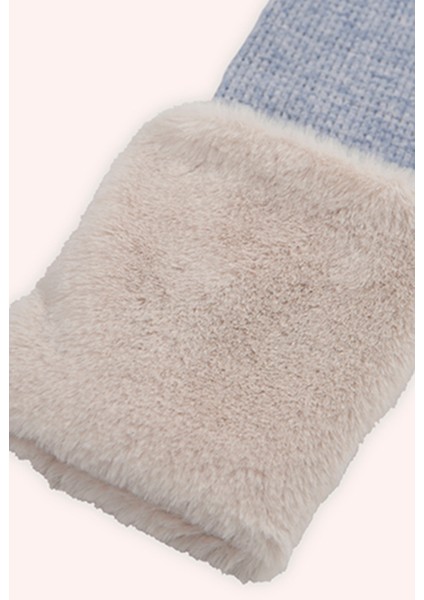 Kız Çocuk Paçası Kürk Detaylı Mavi Örme Triko Tayt indirimleri