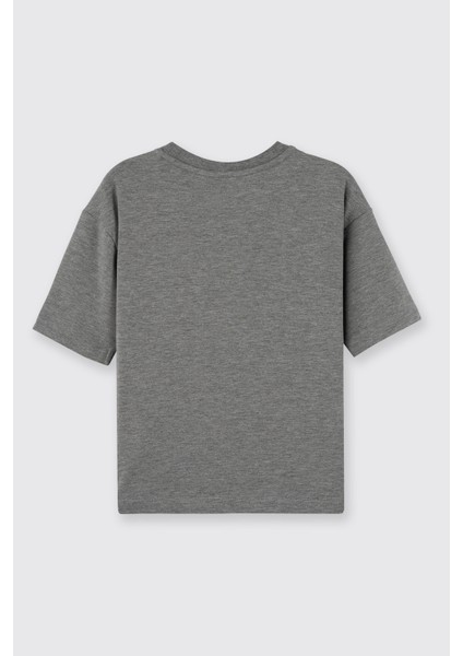 Erkek Çocuk Kısa Kollu Bisiklet Yaka Gri-Melanj Tişört modelleri