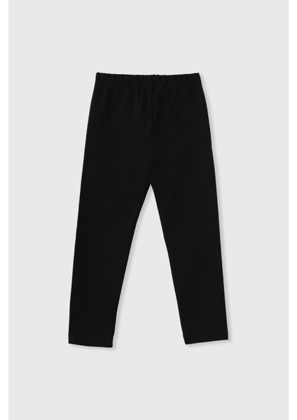Kız Çocuk Beli Lastikli Siyah Tayt