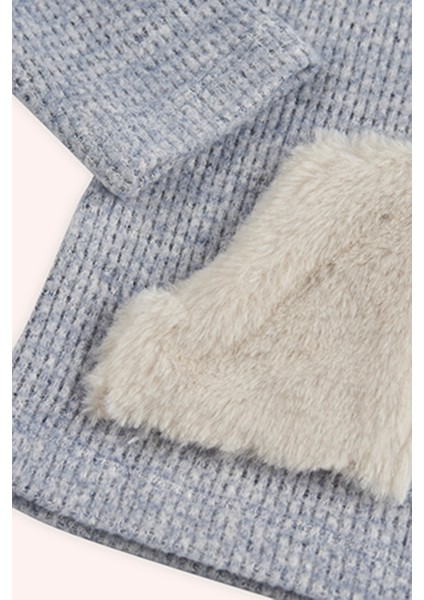 Kız Bebek Cep Detaylı Mavi Triko Kazak modelleri