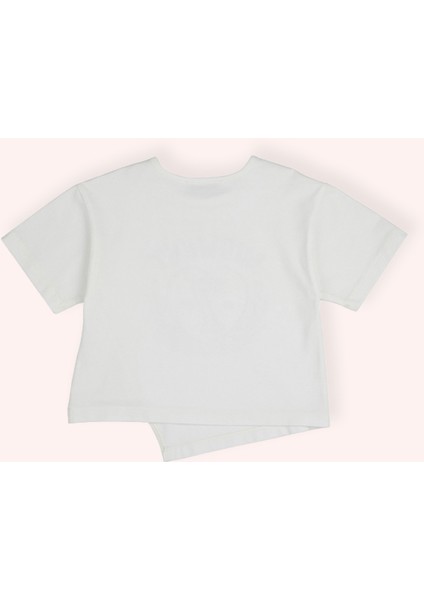 Kız Bebek Bisiklet Yaka Baskılı Asimetrik Kesim Bej Tişört fiyatları