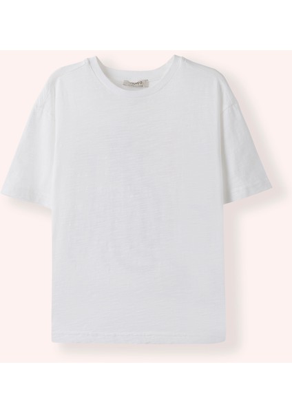 Erkek Çocuk Bisiklet Yakalı Arkası Baskı Detaylı Kısa Kollu Ekru Tişört